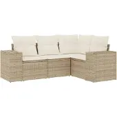 Sonstiges 4-tlg. Garten-Sofagarnitur mit Kissen Beige Poly Rattan