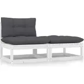 Syfax 2-tlg. Garten-Lounge-Set mit Kissen Weiß Kiefer Massivholz