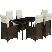 Syfax 7-tlg. Garten-Bistro-Set mit Kissen Braun Poly Rattan