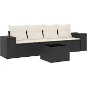 Syfax 5-tlg. Garten-Sofagarnitur mit Kissen Schwarz Poly Rattan