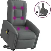Syfax Massagesessel mit Aufstehhilfe Dunkelgrau Stoff