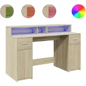 Syfax LED-Schreibtisch Sonoma-Eiche 140x55x91 cm Holzwerkstoff