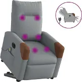 Syfax Elektrischer Massagesessel mit Aufstehhilfe Hellgrau Stoff