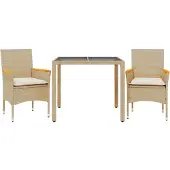 Syfax 3-tlg. Garten-Essgruppe mit Kissen Beige Poly Rattan und Glas