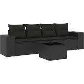 Syfax 5-tlg. Garten-Sofagarnitur mit Kissen Schwarz Poly Rattan
