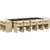 Syfax 15-tlg. Garten-Essgruppe mit Kissen Beige Poly Rattan