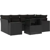 Syfax 7-tlg. Garten-Sofagarnitur mit Kissen Schwarz Poly Rattan