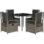 vidaXL 5-tlg. Garten-Essgruppe mit Kissen Grau Poly Rattan