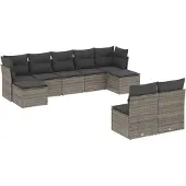 Syfax 9-tlg. Garten-Sofagarnitur mit Kissen Grau Poly Rattan