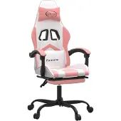 Syfax Gaming-Stuhl mit Fußstütze Weiß und Rosa Kunstleder