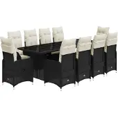 Syfax 11-tlg. Garten-Bistro-Set mit Kissen Schwarz Poly Rattan
