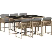 Syfax 7-tlg. Garten-Essgruppe mit Kissen Beigemischung Poly Rattan
