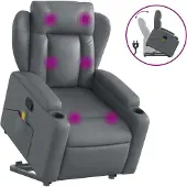 Syfax Massagesessel mit Aufstehhilfe Grau Kunstleder