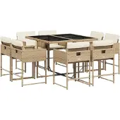 Syfax 9-tlg. Garten-Essgruppe mit Kissen Beige Poly Rattan