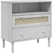 Syfax Sideboard SENJA Rattan-Optik Weiß 80x40x80 cm Kiefernholz