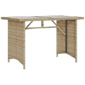 Syfax Gartentisch mit Glasplatte Beige 110x68x70 cm Poly Rattan