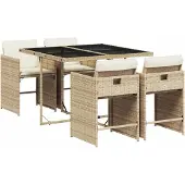 Syfax 5-tlg. Garten-Essgruppe mit Kissen Beige Poly Rattan