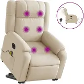 Syfax Elektrischer Massagesessel mit Aufstehhilfe Creme Stoff