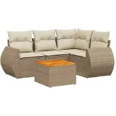 Syfax 5-tlg. Garten-Sofagarnitur mit Kissen Beige Poly Rattan