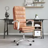 The Living Store Bürostuhl mit Liegefunktion Braun Kunstleder
