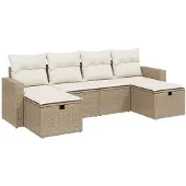 Syfax 6-tlg. Garten-Sofagarnitur mit Kissen Beige Poly Rattan