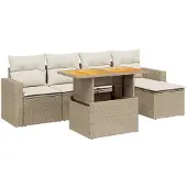 Syfax 6-tlg. Garten-Sofagarnitur mit Kissen Beige Poly Rattan