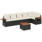 Syfax 7-tlg. Garten-Sofagarnitur mit Kissen Schwarz Poly Rattan