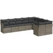 Syfax 9-tlg. Garten-Sofagarnitur mit Kissen Grau Poly Rattan