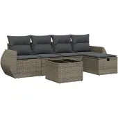 Syfax 6-tlg. Garten-Sofagarnitur mit Kissen Grau Poly Rattan