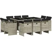 Syfax 11-tlg. Garten-Essgruppe mit Kissen Hellgrau Poly Rattan