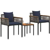 vidaXL Gartenmöbel Set mit Kissen Grau und Marineblau Poly-Rattan