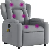 Syfax Massagesessel Hellgrau Stoff mit manueller Liege- & Vibrationsfunktion, 77x94,5x100 cm