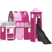 Syfax Kinder Etagenbett Gestell Weiß und Rosa 75 x 190 cm Metall