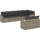 Syfax 8-tlg. Garten-Sofagarnitur mit Kissen Grau Poly Rattan