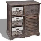 Syfax Kommode Landhausstil Braun mit 3 Körben, Paulownia-Holz, Wandhalterung, 60x30x63 cm