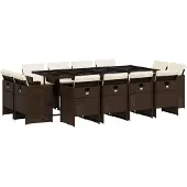 Syfax 13-tlg. Garten-Essgruppe mit Kissen Braun Poly Rattan