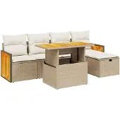 Syfax 6-tlg. Garten-Sofagarnitur mit Kissen Beige Poly Rattan