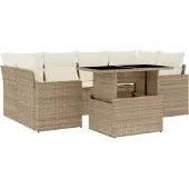 Syfax 7-tlg. Garten-Sofagarnitur mit Kissen Beige Poly Rattan