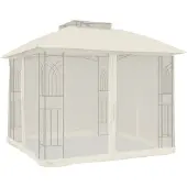 Syfax Pavillon mit Doppeldach & Netzwänden Creme 2,94x2,94 m Stahl