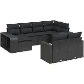 Syfax 10-tlg. Garten-Sofagarnitur mit Kissen Schwarz Poly Rattan