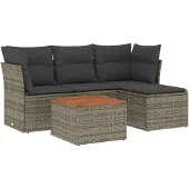 Syfax 5-tlg. Garten-Sofagarnitur mit Kissen Grau Poly Rattan