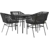 Syfax 5-tlg. Garten-Essgruppe mit Kissen Schwarz Poly Rattan Glas