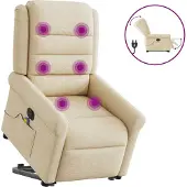Syfax Elektrischer Massagesessel mit Aufstehhilfe Creme Stoff