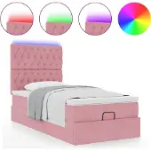 Syfax Ottoman-Bett mit Matratzen & LEDs Rosa 90x190 cm Samt