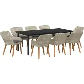 Syfax Garten Essgruppe 9 stk. Hellgrau Poly-Rattan