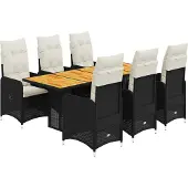 Syfax 7-tlg. Garten-Bistro-Set mit Kissen Schwarz Poly Rattan