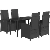 Syfax 5-tlg. Garten-Essgruppe mit Kissen Schwarz Poly Rattan