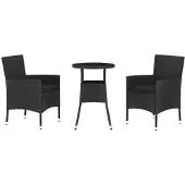 Syfax 3-tlg. Garten-Bistro-Set mit Kissen Schwarz Poly Rattan