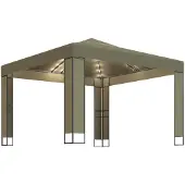 Syfax Pavillon mit Doppeldach & LED-Lichterkette 3x3x2,7 m Taupe