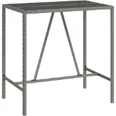 Syfax Bartisch mit Glasplatte Grau 110x70x110 cm Poly Rattan